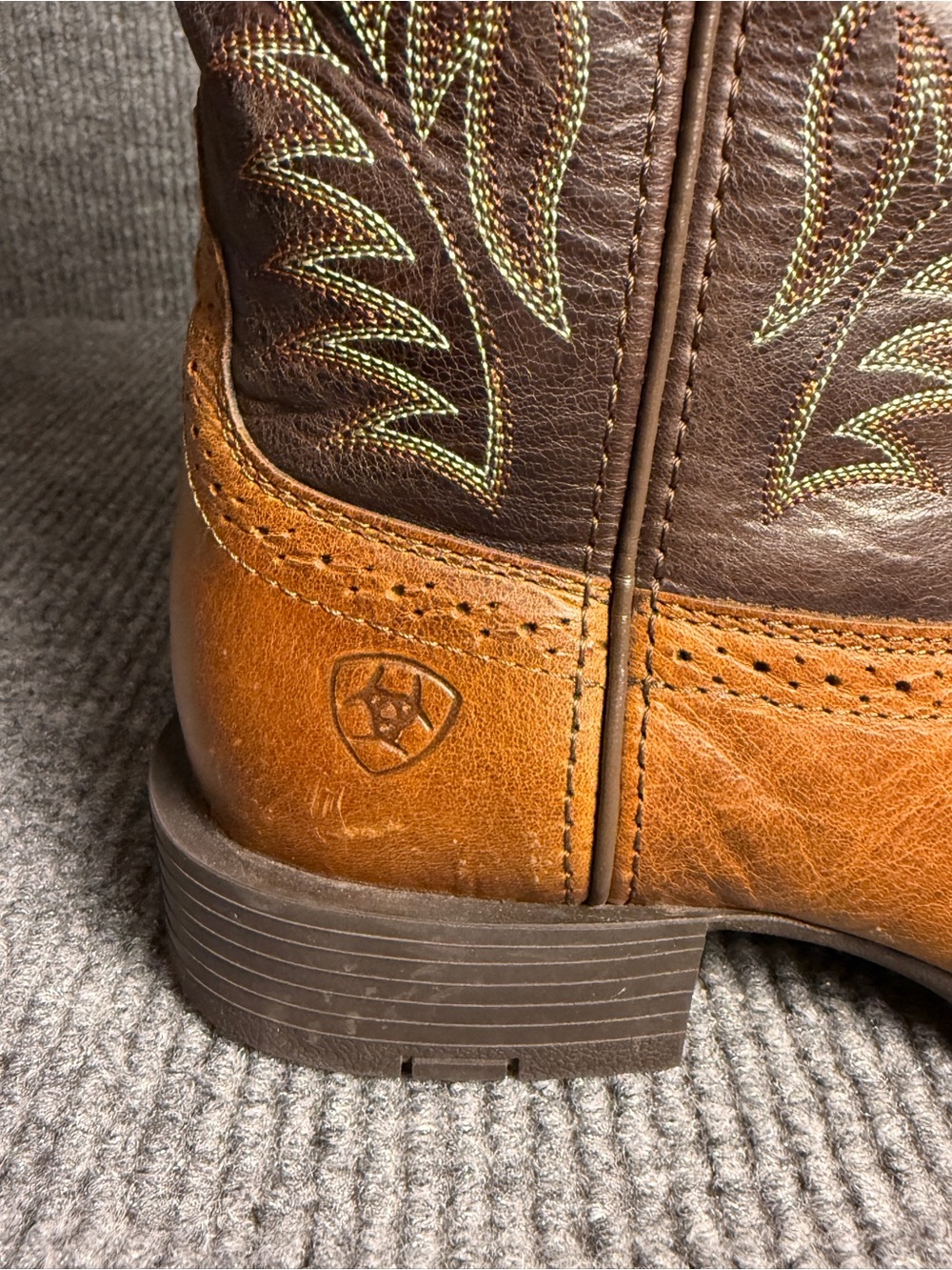 Ariat Sport Western Men’s Size 7.5 Boots Tan & Dark Brown Leather Square Toe - Picture 3 of 12